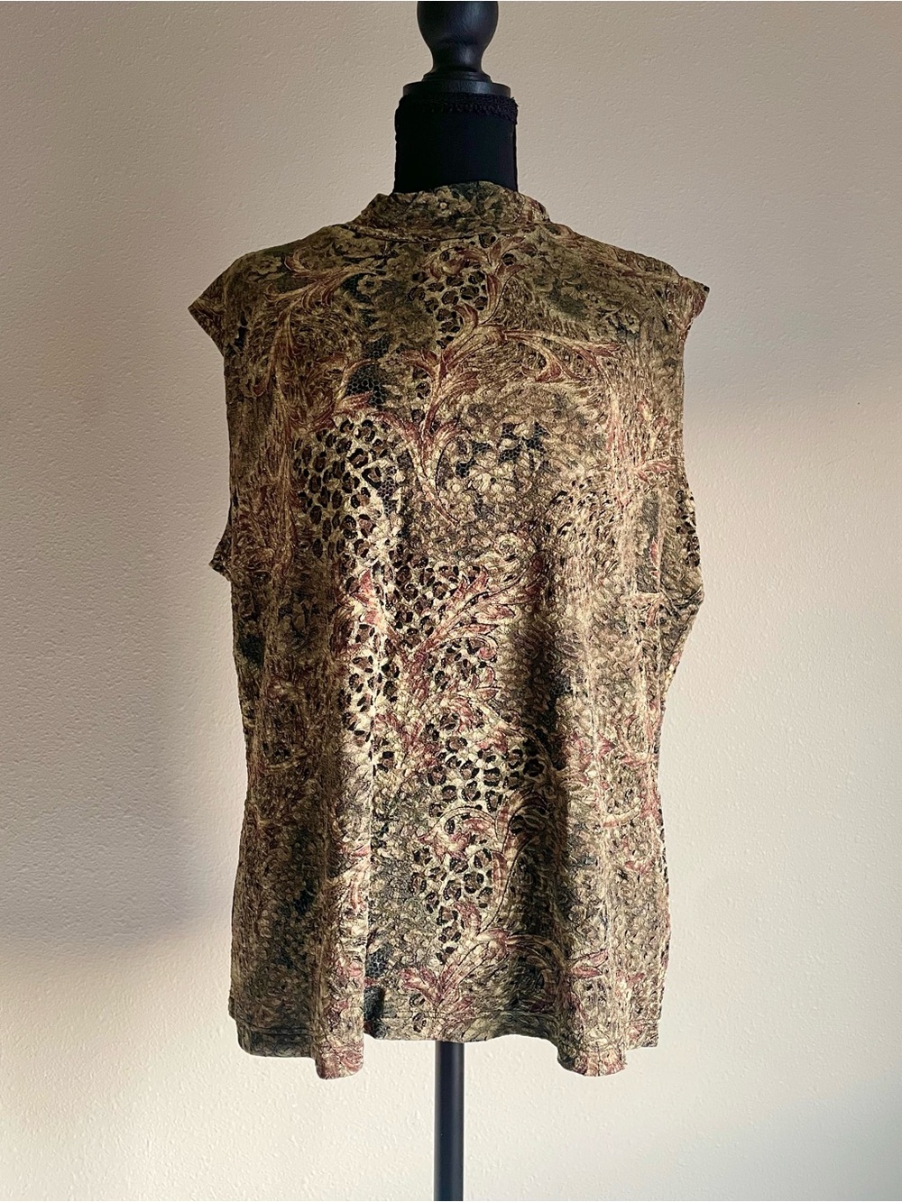 dressbarn Olive Green Paisley & Animal Print Sleeveless Tunic